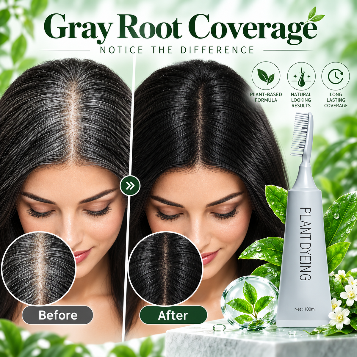 Plant-Based Comb Hair Dye (Natural Black)