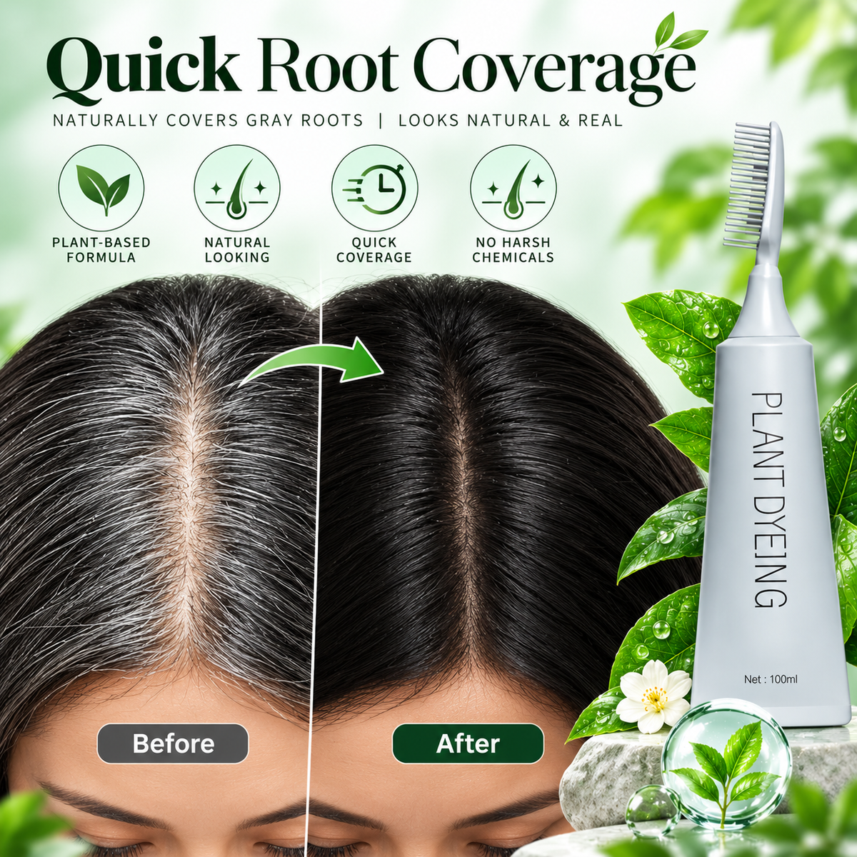 Plant-Based Comb Hair Dye (Natural Black)