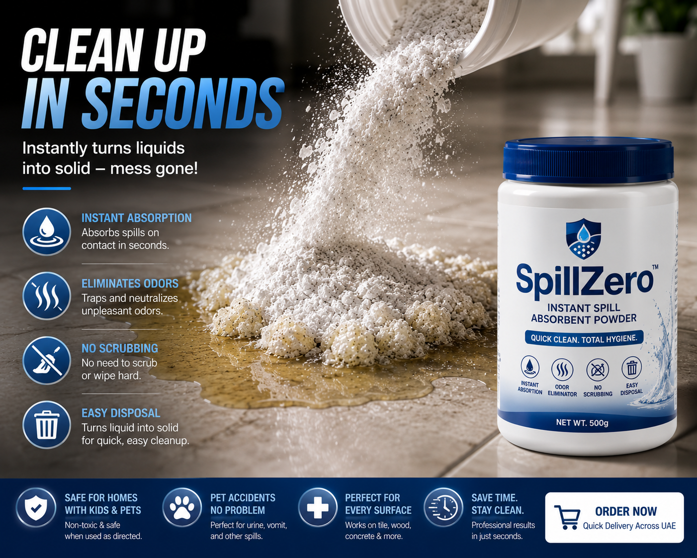 SpillZero™ Instant Spill Absorbent Powder