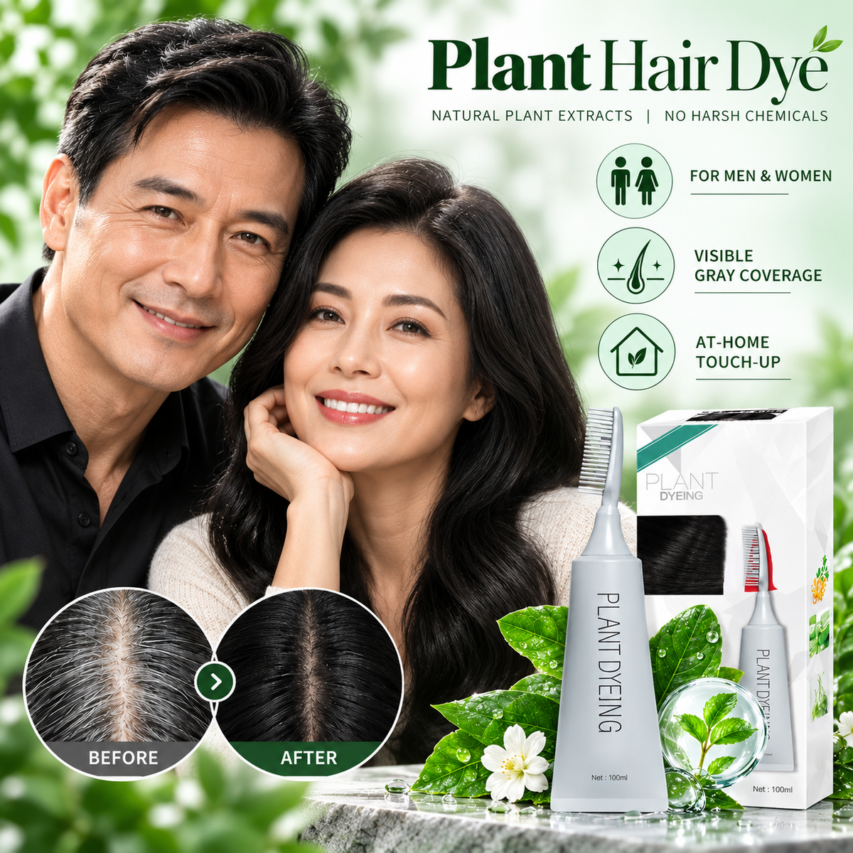 Plant-Based Comb Hair Dye (Natural Black)