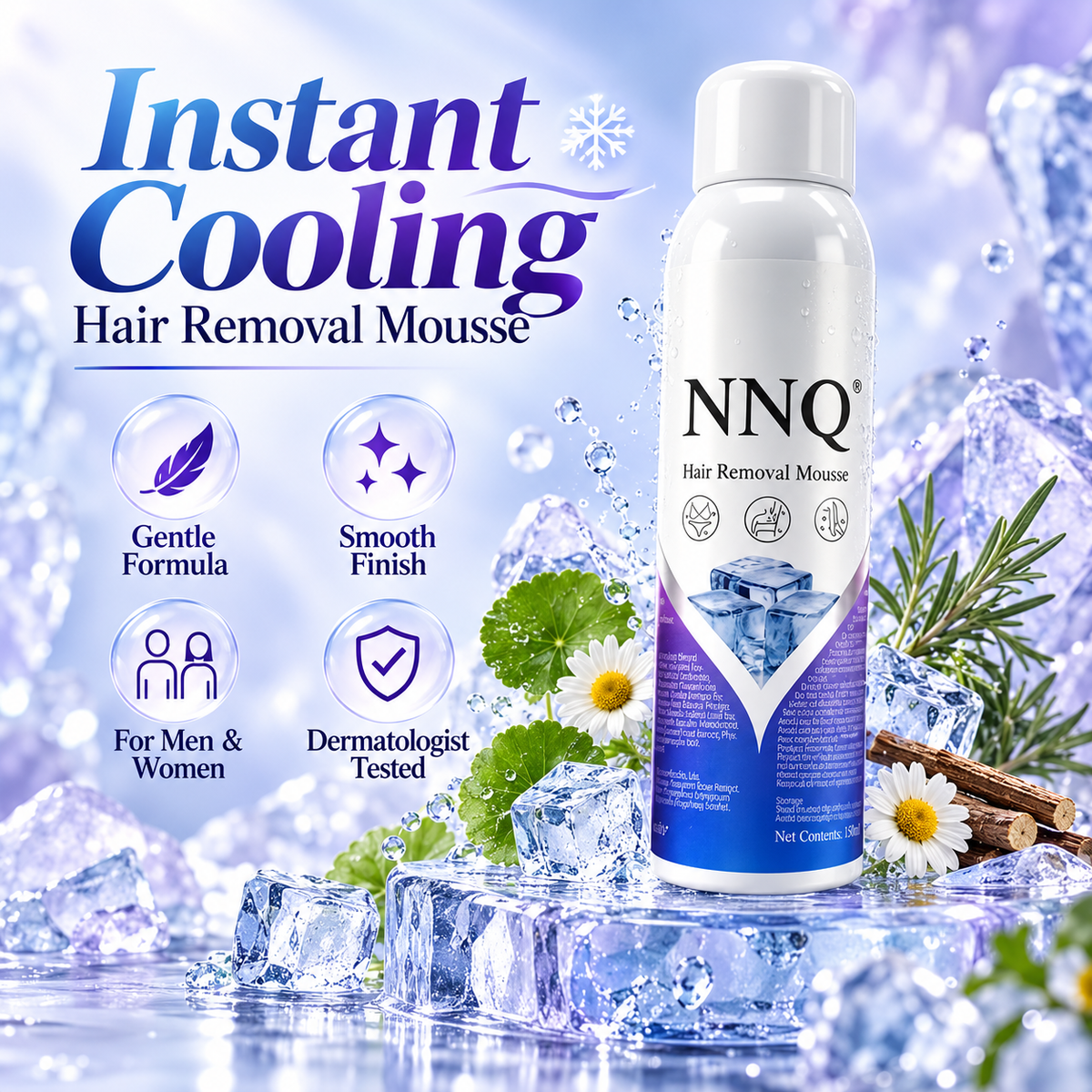 NNQ Spray-On Hair Removal Mousse for Arms, Legs & Underarms