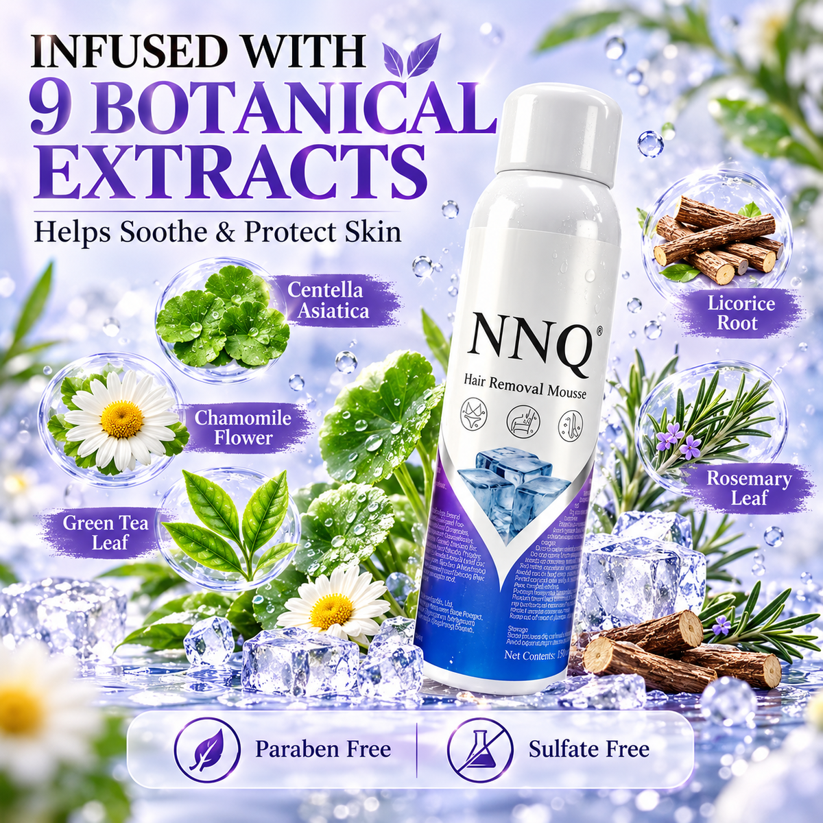 NNQ Spray-On Hair Removal Mousse for Arms, Legs & Underarms
