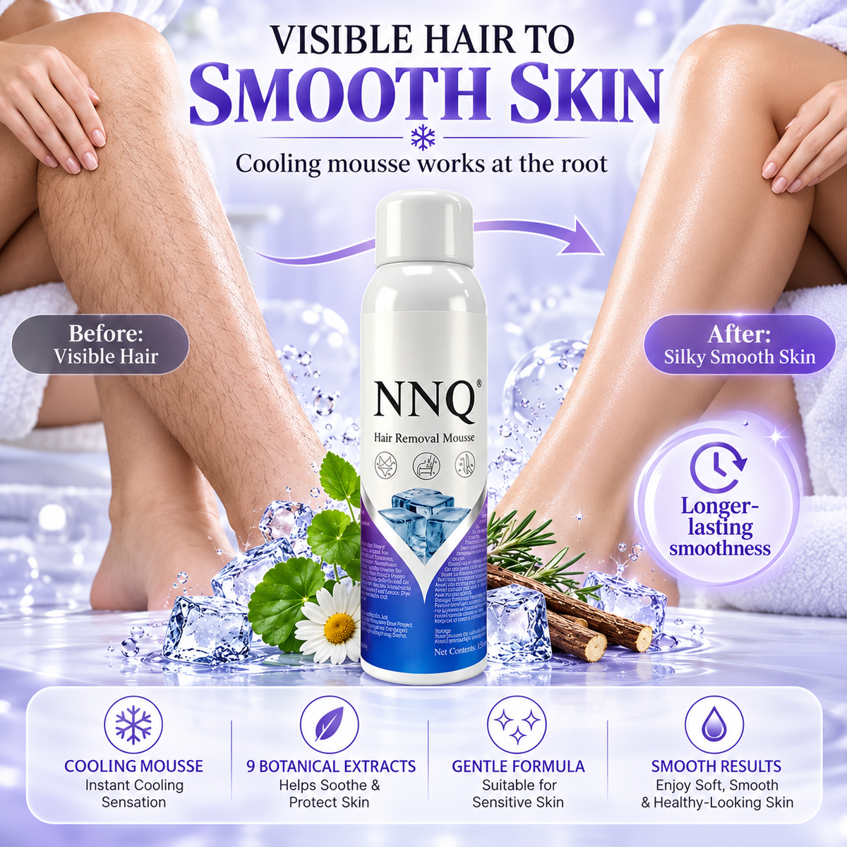 NNQ Spray-On Hair Removal Mousse for Arms, Legs & Underarms
