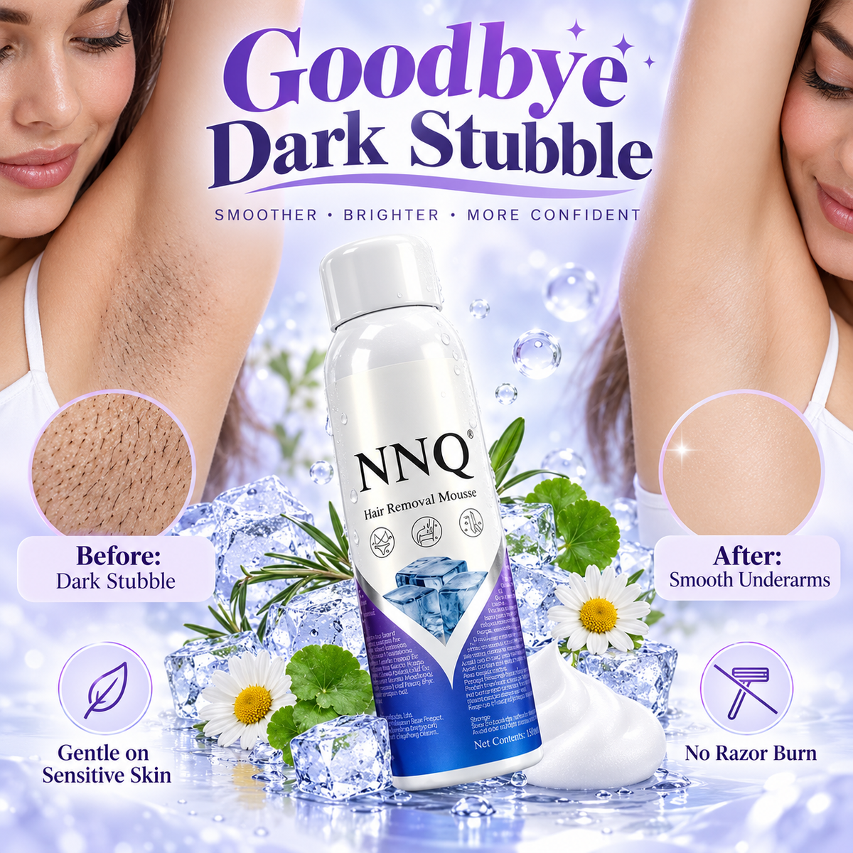 NNQ Spray-On Hair Removal Mousse for Arms, Legs & Underarms