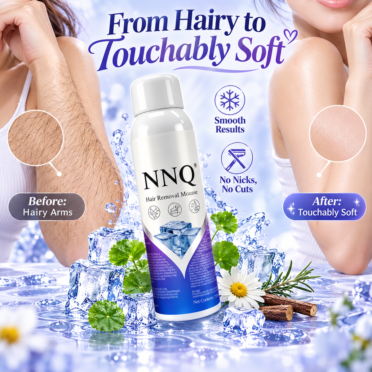 NNQ Spray-On Hair Removal Mousse for Arms, Legs & Underarms