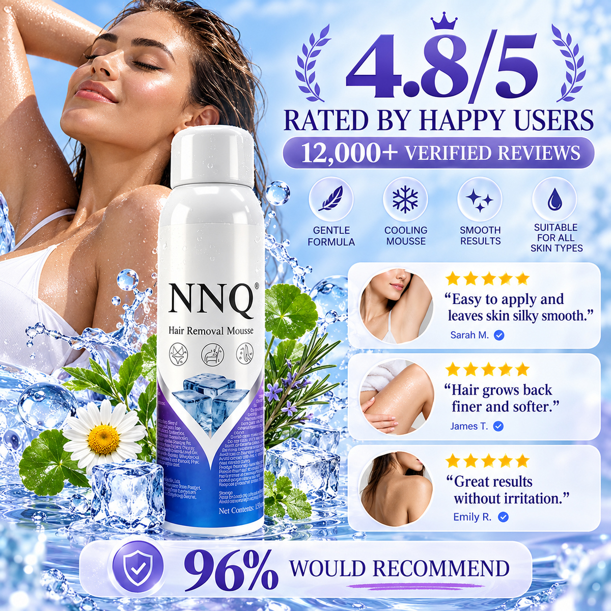 NNQ Spray-On Hair Removal Mousse for Arms, Legs & Underarms
