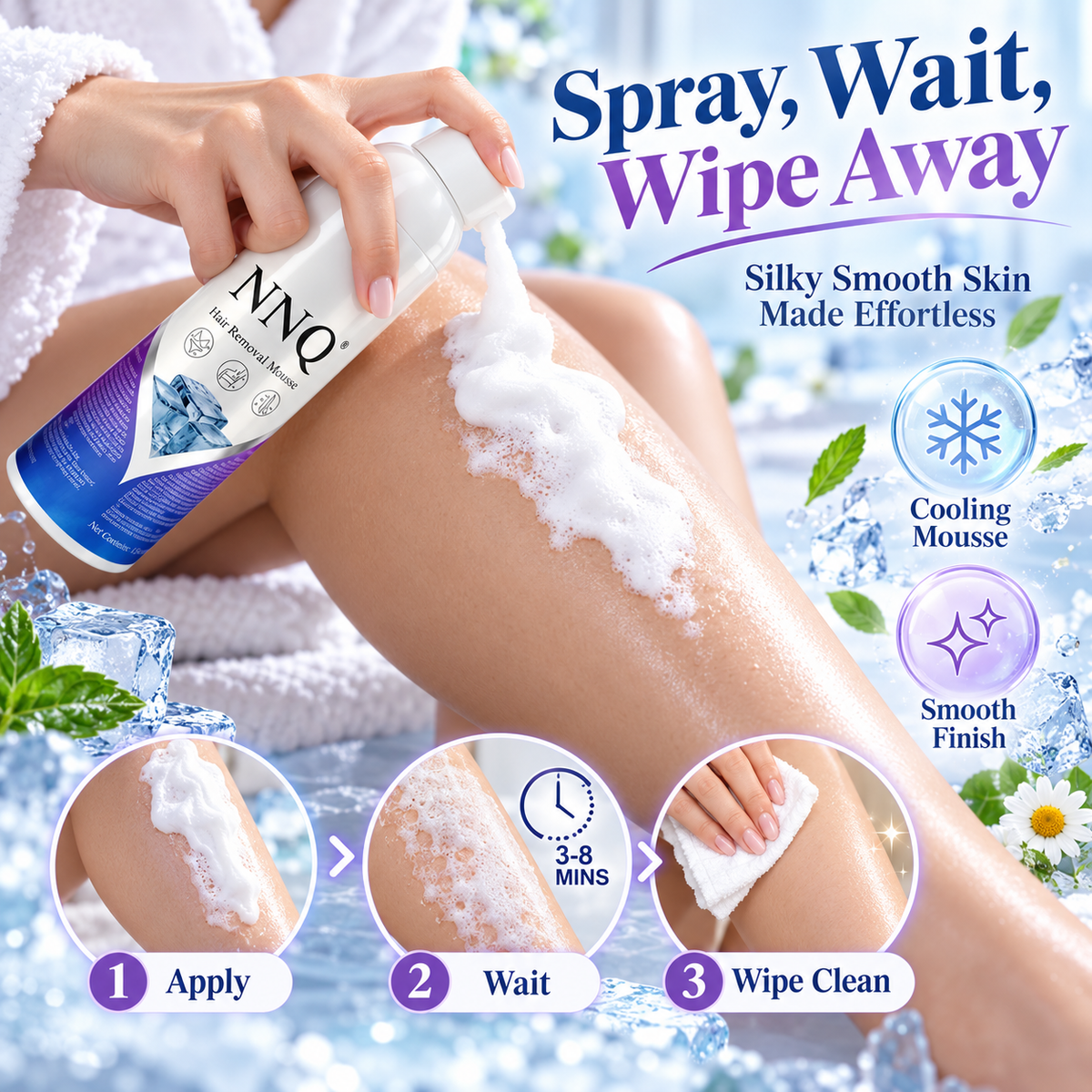 NNQ Spray-On Hair Removal Mousse for Arms, Legs & Underarms