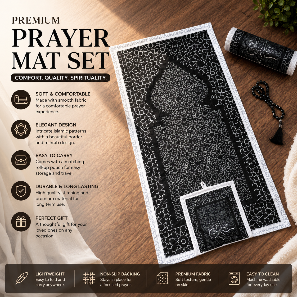 Premium Roll-Up Prayer Mat Set